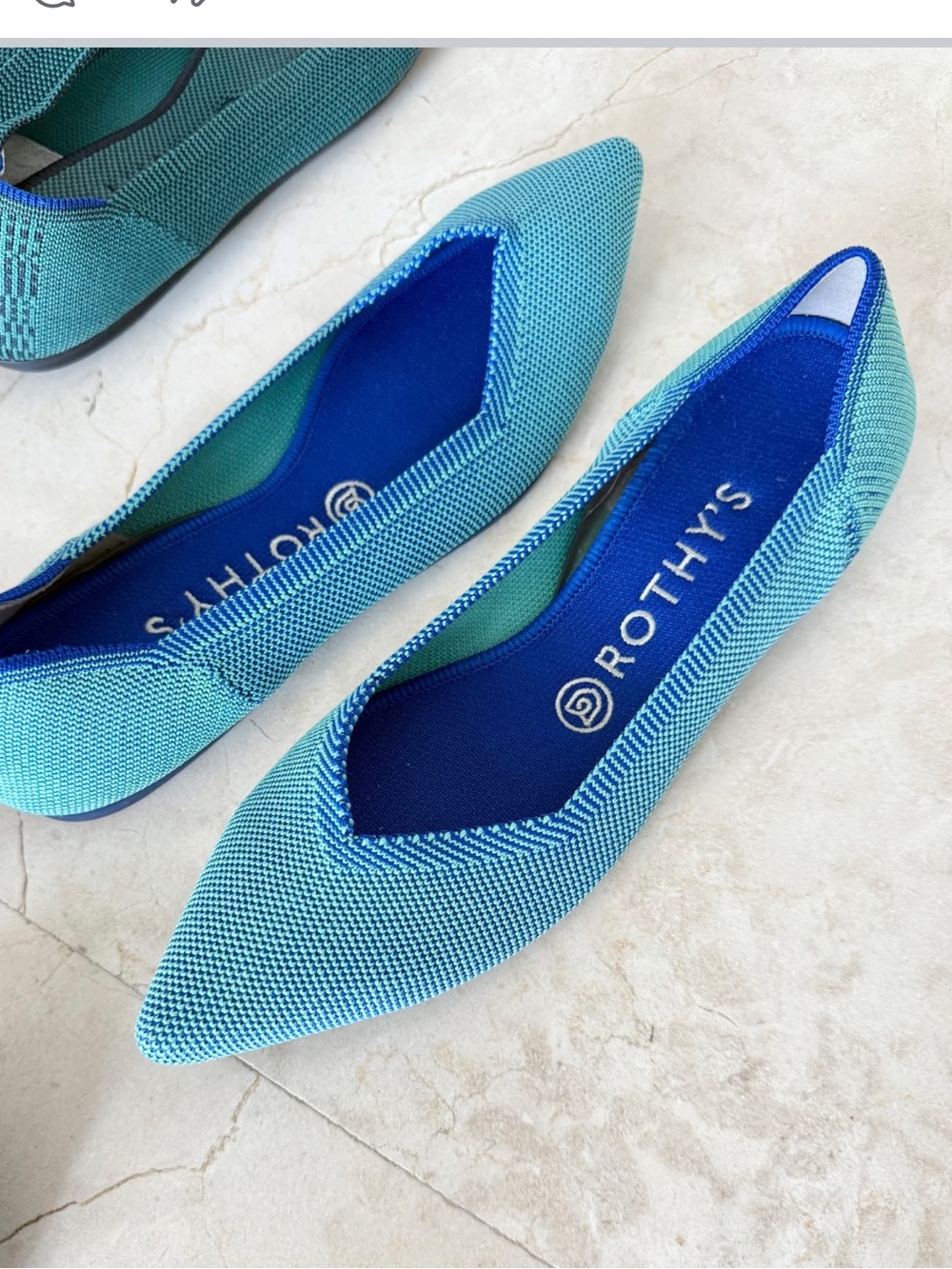 Rothy's flats size  8 limited edition Two-Tone Teal and Royal Blue Pointed Knit